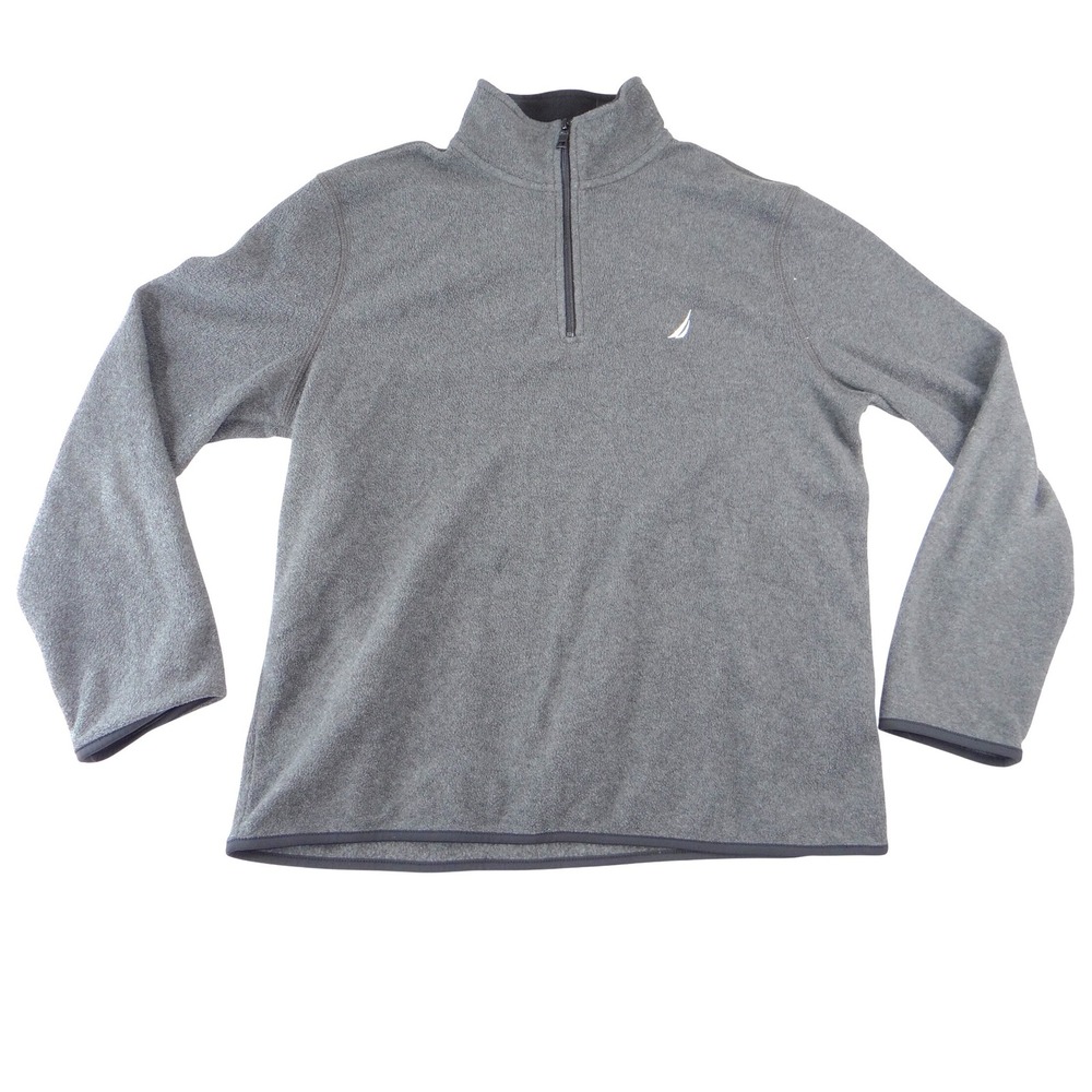 Nautica Mens Quarter Zip Fleece Pullover Charcoal Gray Logo Mock Neck Size M